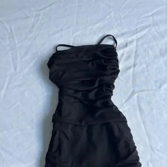 Oh Polly Everlasting Romance Cowl Neck Ruched Mini Dress in Black - Picture 7 of 8